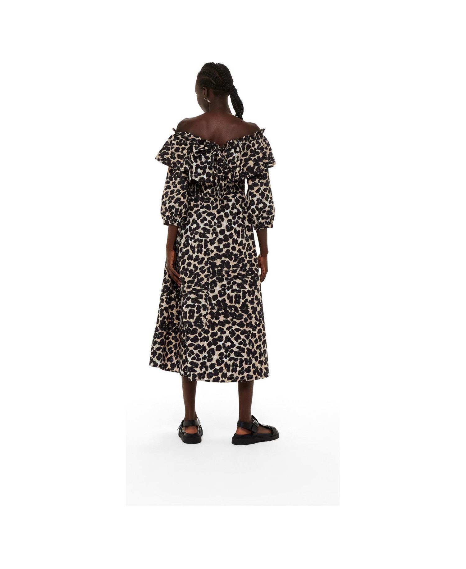 Women's Leopard Spot Bardot Midi Dress