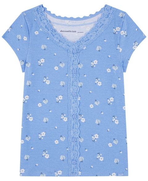 Детский топ abercrombie kids с кружевной отделкой на пуговицах, 5-16, цвет: Светлый пастельный синий