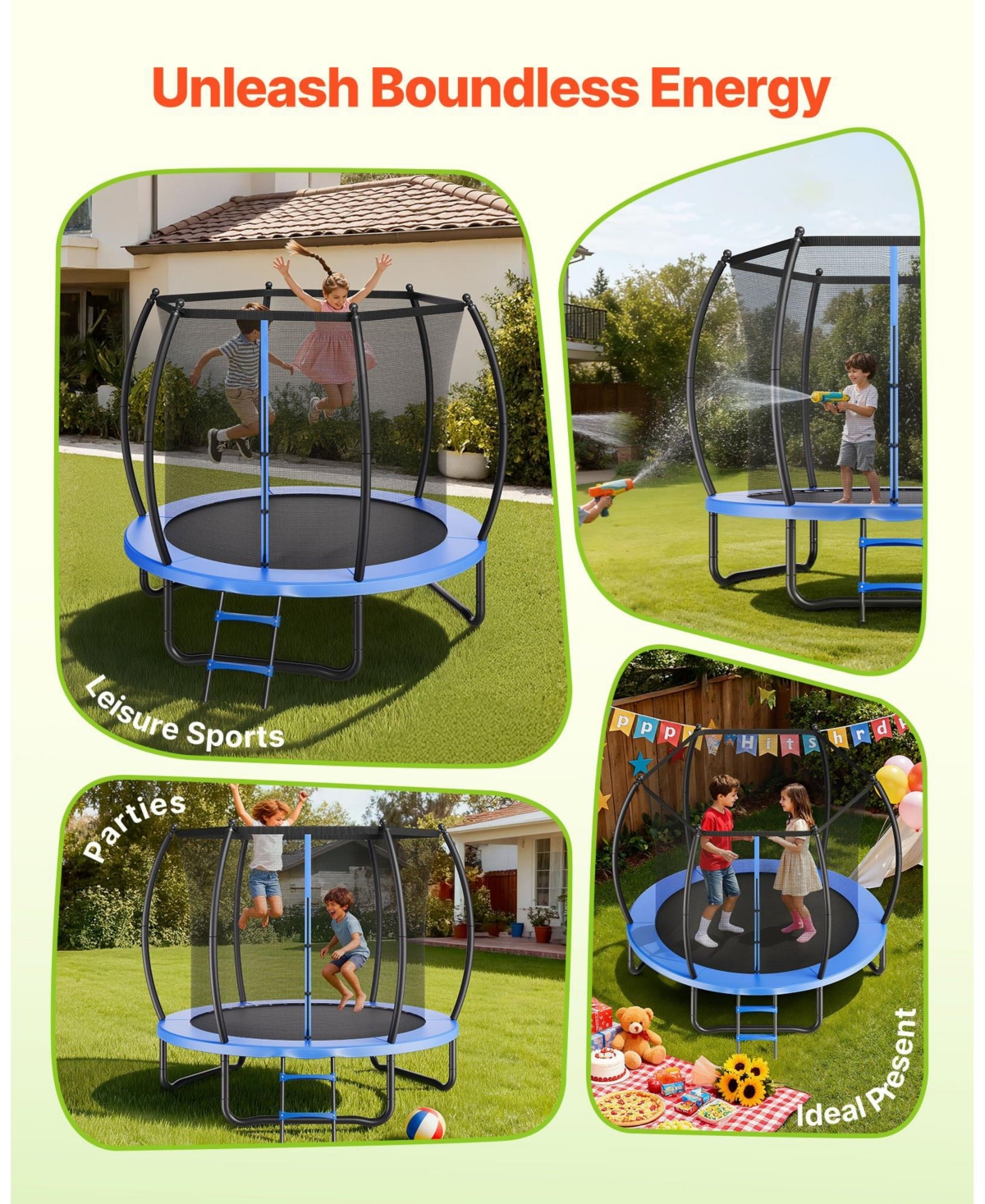Mecale 8 Feet Outdoor Trampoline with Safety Net and Thickened Pad