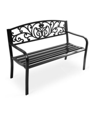 50 Inch Patio Park Steel Frame Cast Iron Backrest Bench Porch Chair