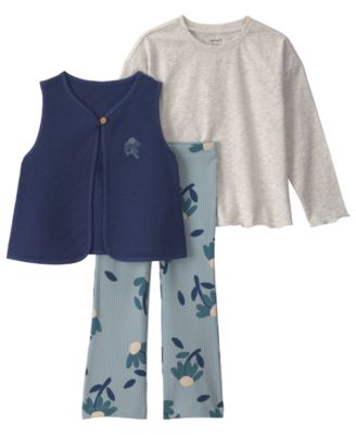Toddler Girls' 2T-5T Floral Long-Sleeve Layering Top, Vest and Leggings, 3-Piece Set