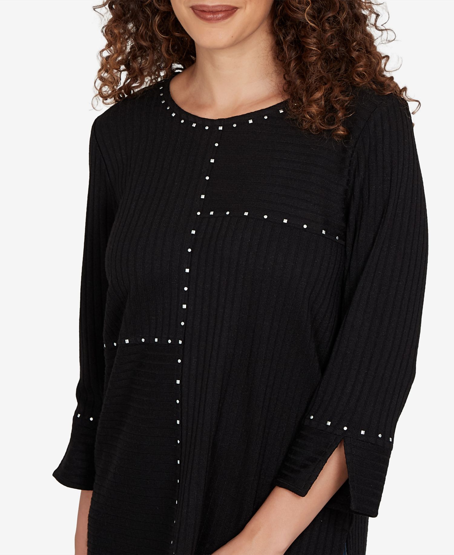 Petite Spliced Texture Metallic Studded Top