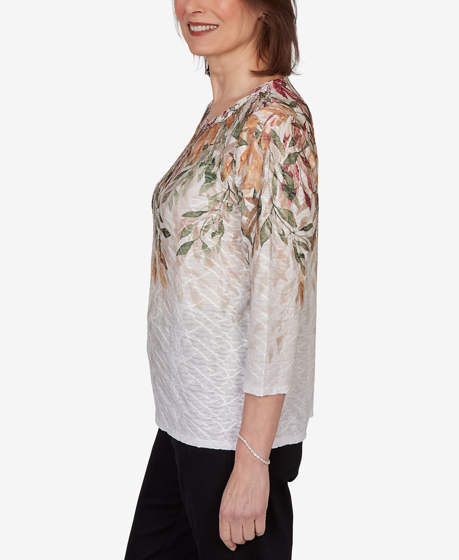 Petite Autumn Leaves Braided Neck Top