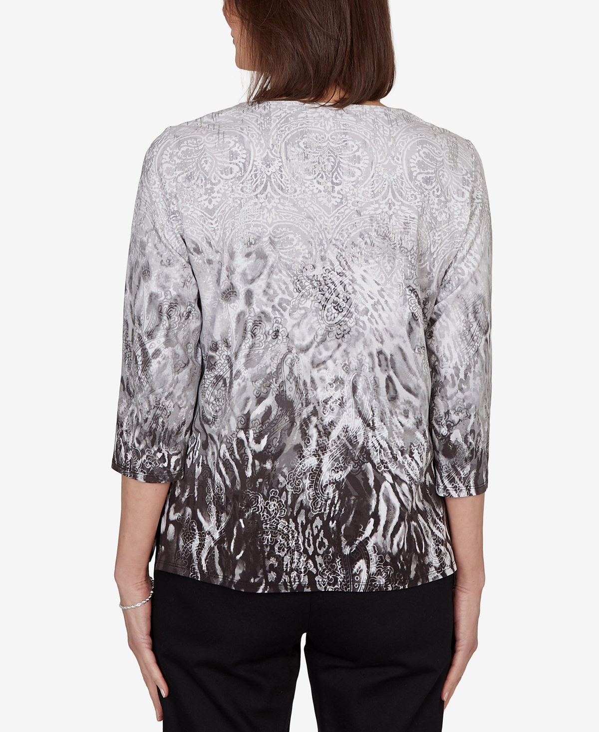 Alfred Dunner Petite Mono Ombre Animal Print Top