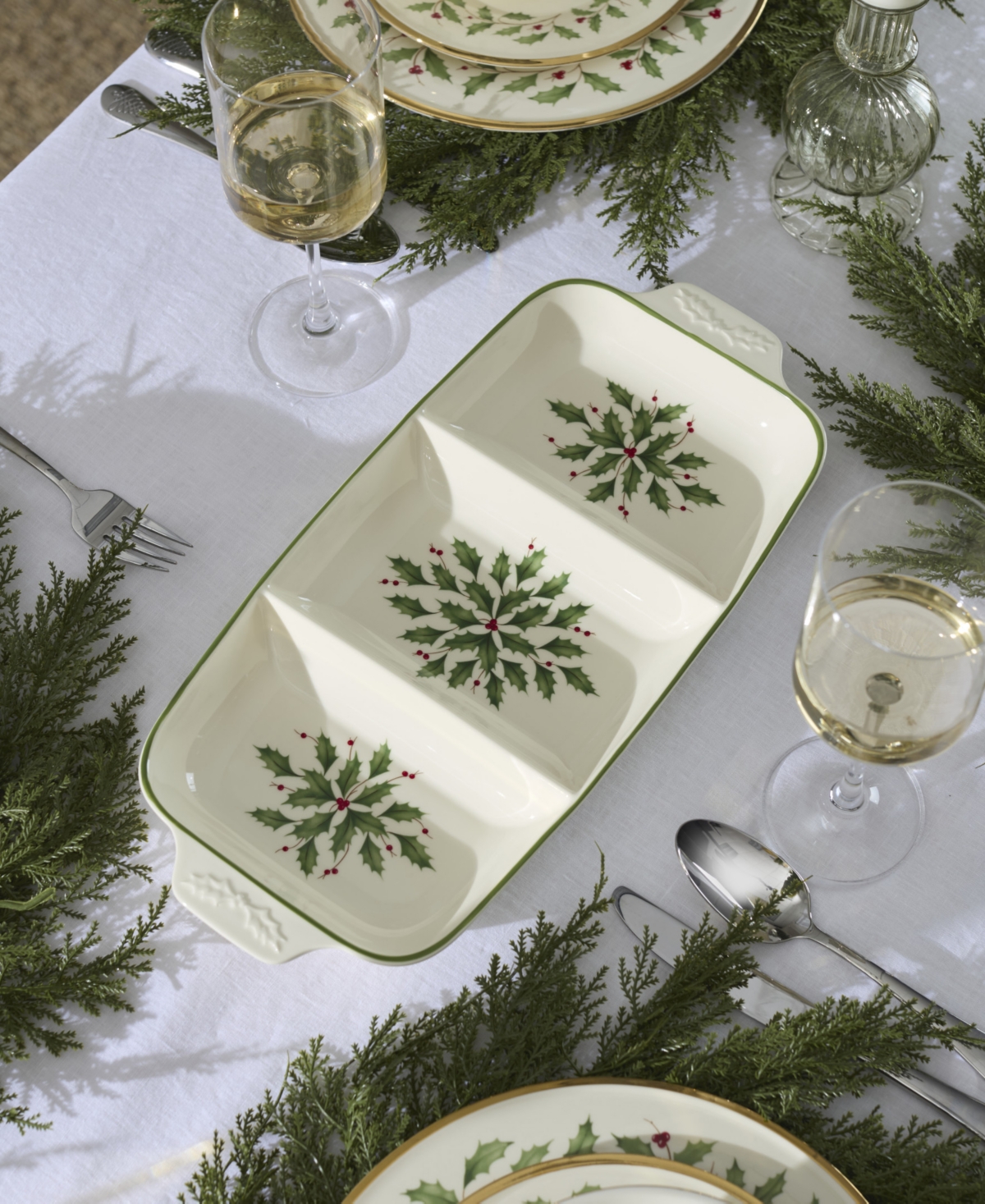 Lenox Holiday Carved Divided Dish