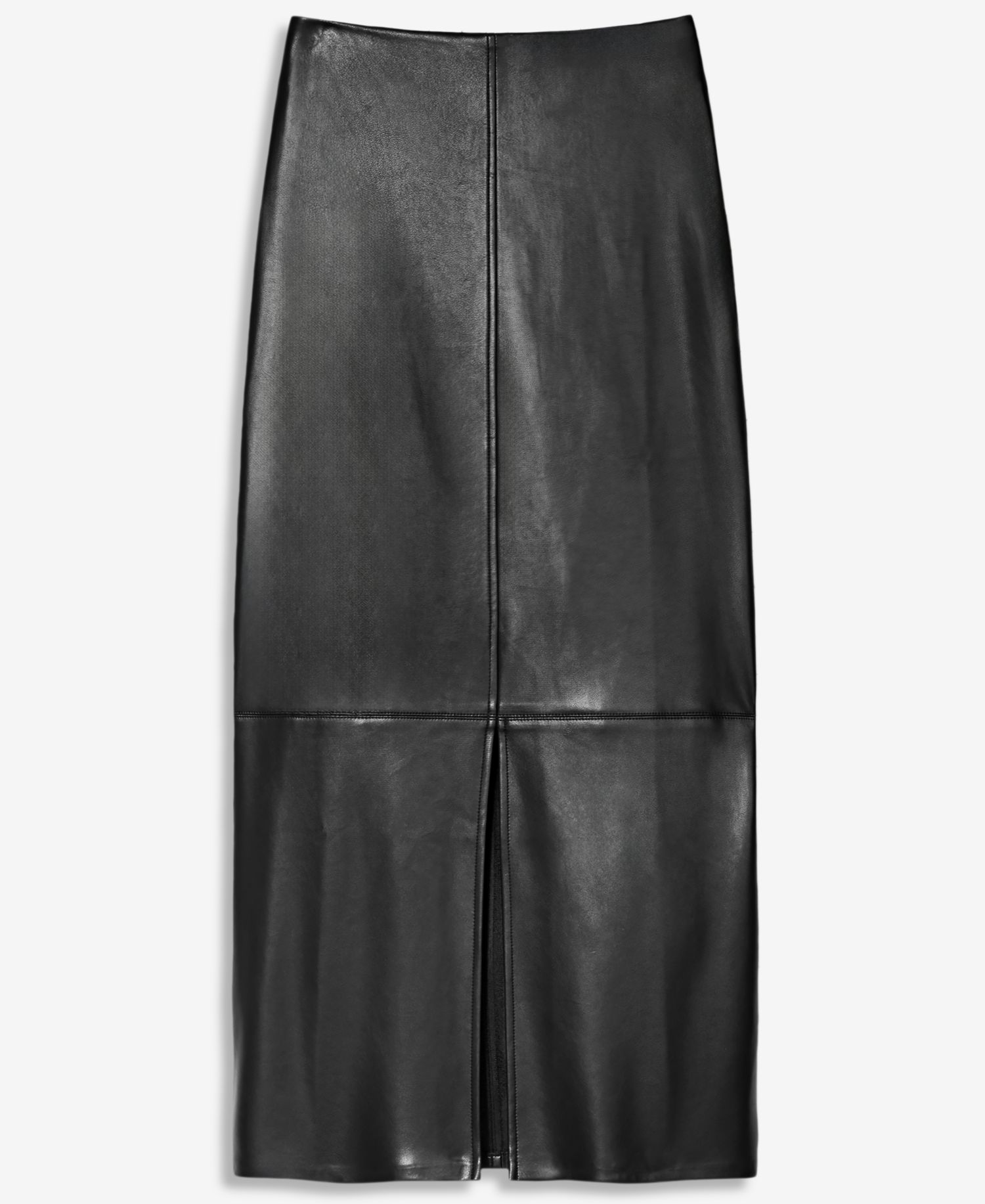Women's High-Waisted Front Slit Faux-Leather Pencil Midi Skirt