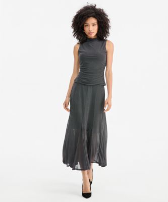 Women's Printed Mesh Midi Skirt
