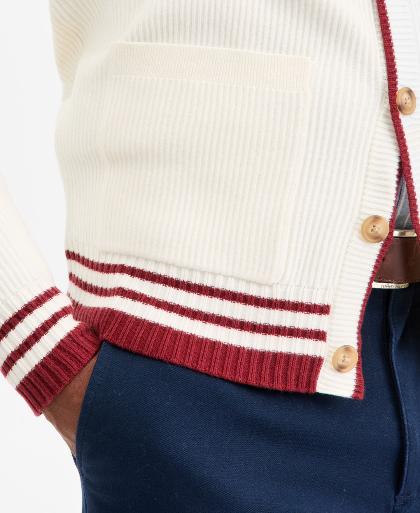 Мужской кардиган Club Room Varsity Tipped Cardigan, цвет: Зимняя слоновая кость — фото 3