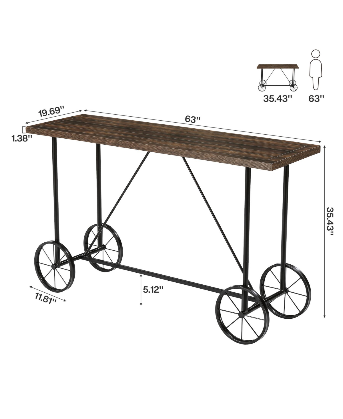 Tribesigns 63-Inch Long Bar Table, Counter Bar Height Table with Bicycle-Style Metal Base, Industrial Rectangular Hightop Bar Pub