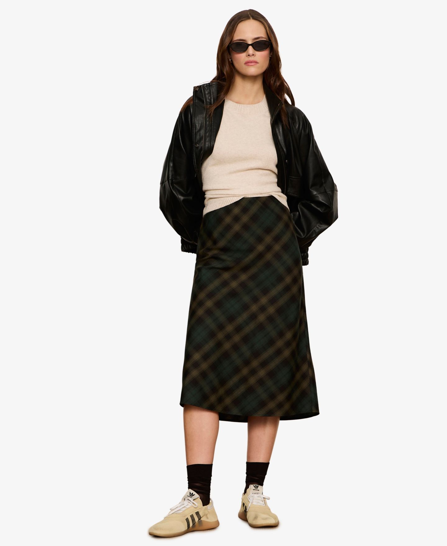 Женская юбка Sanctuary Bias Plaid Midi A-Line, цвет: Тёмно-зелёный клетчатый — фото 2