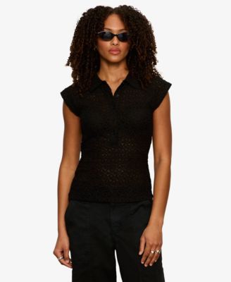 Women's Lace Muscle Sleeveless Collared T-Shirt