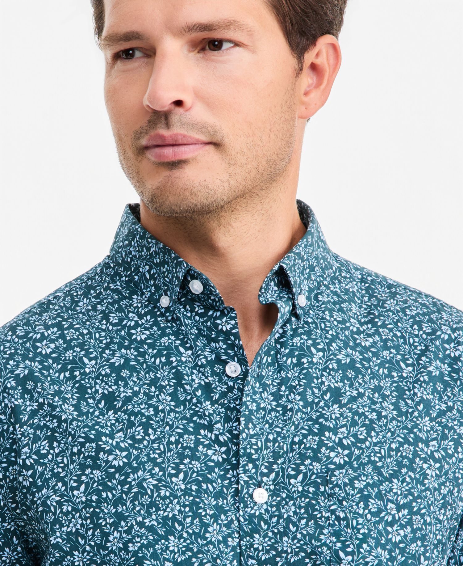 Men's Poplin Duo-Tone Floral Short-Sleeve Shirt