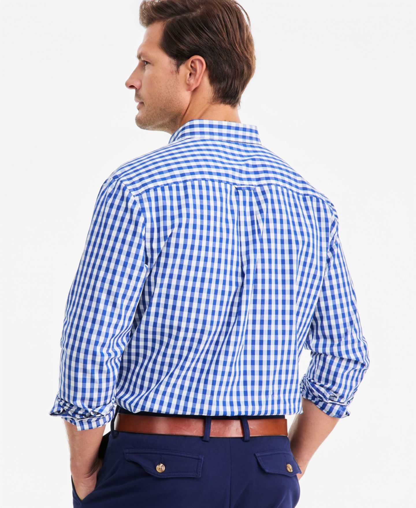Мужская рубашка Club Room Long-Sleeve Gingham Cotton Poplin, цвет: Синий — фото 4