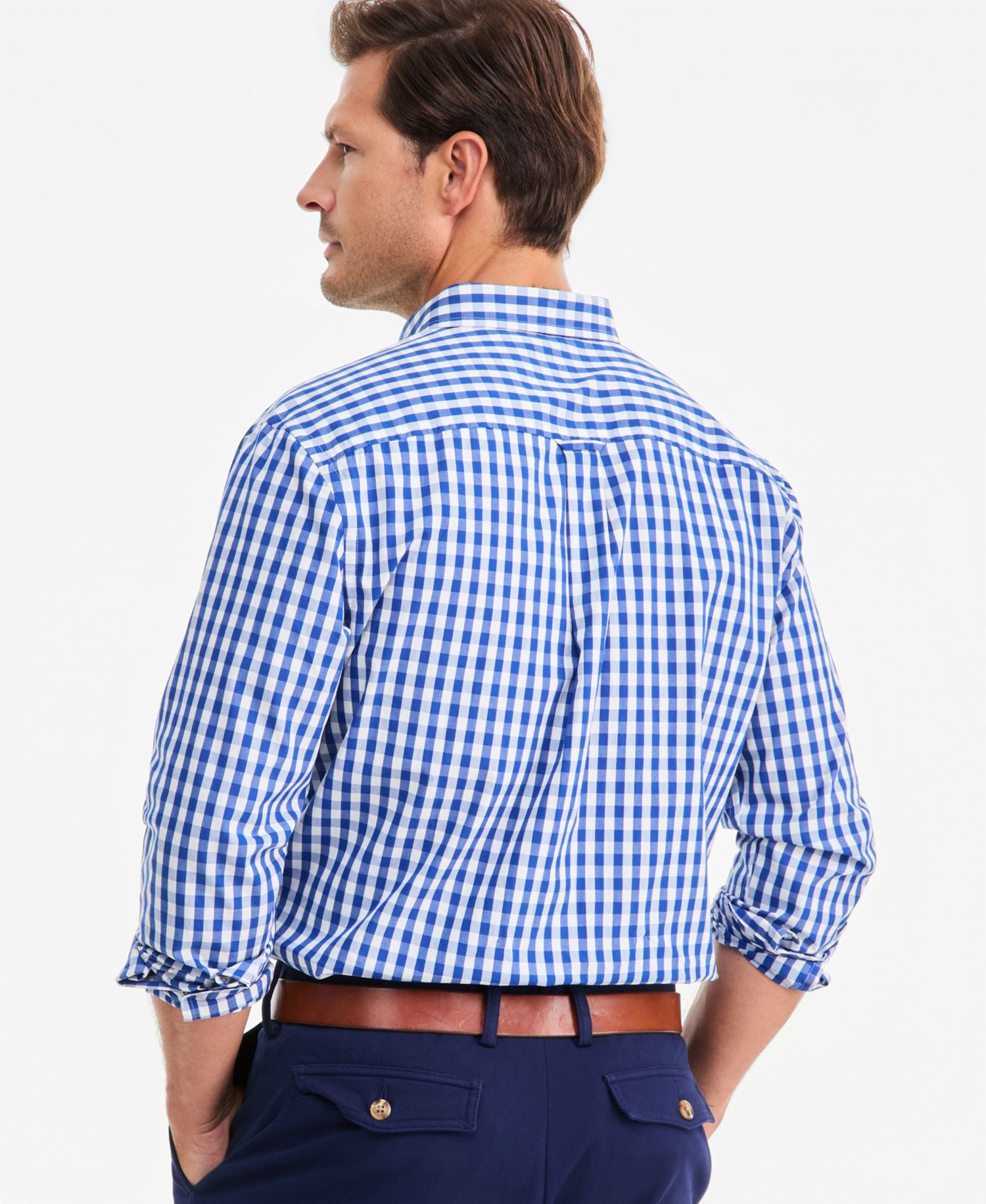 Men's Long-Sleeve Gingham Cotton Poplin Shirt