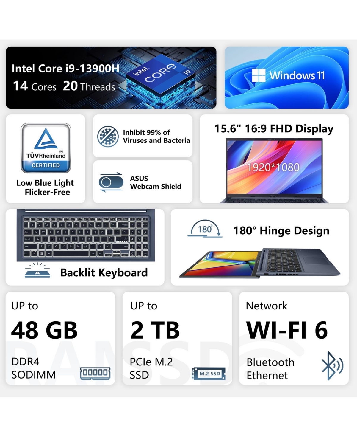 Asus Vivobook 15.6" Traditional Laptop Intel Core i9 32GB Ram Intel Uhd Graphics 2TB Ssd Storage Windows 11 Home 60Hz