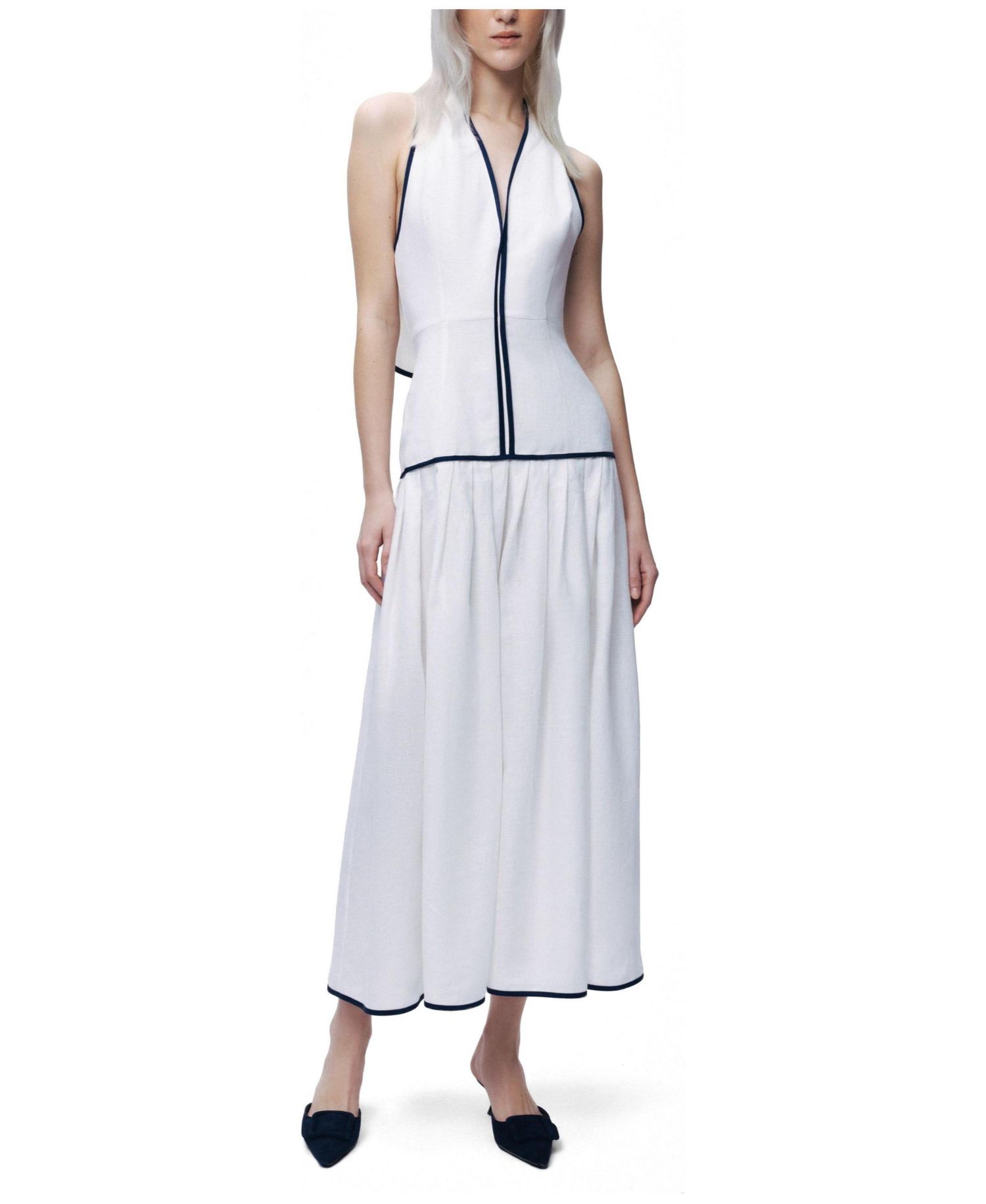 Women's Binding Detail Halterneck Midi Dress
