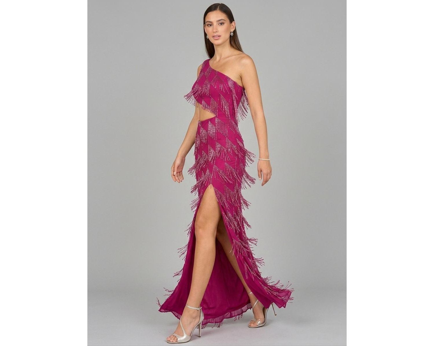 Women's One Shoulder Fringe Gown