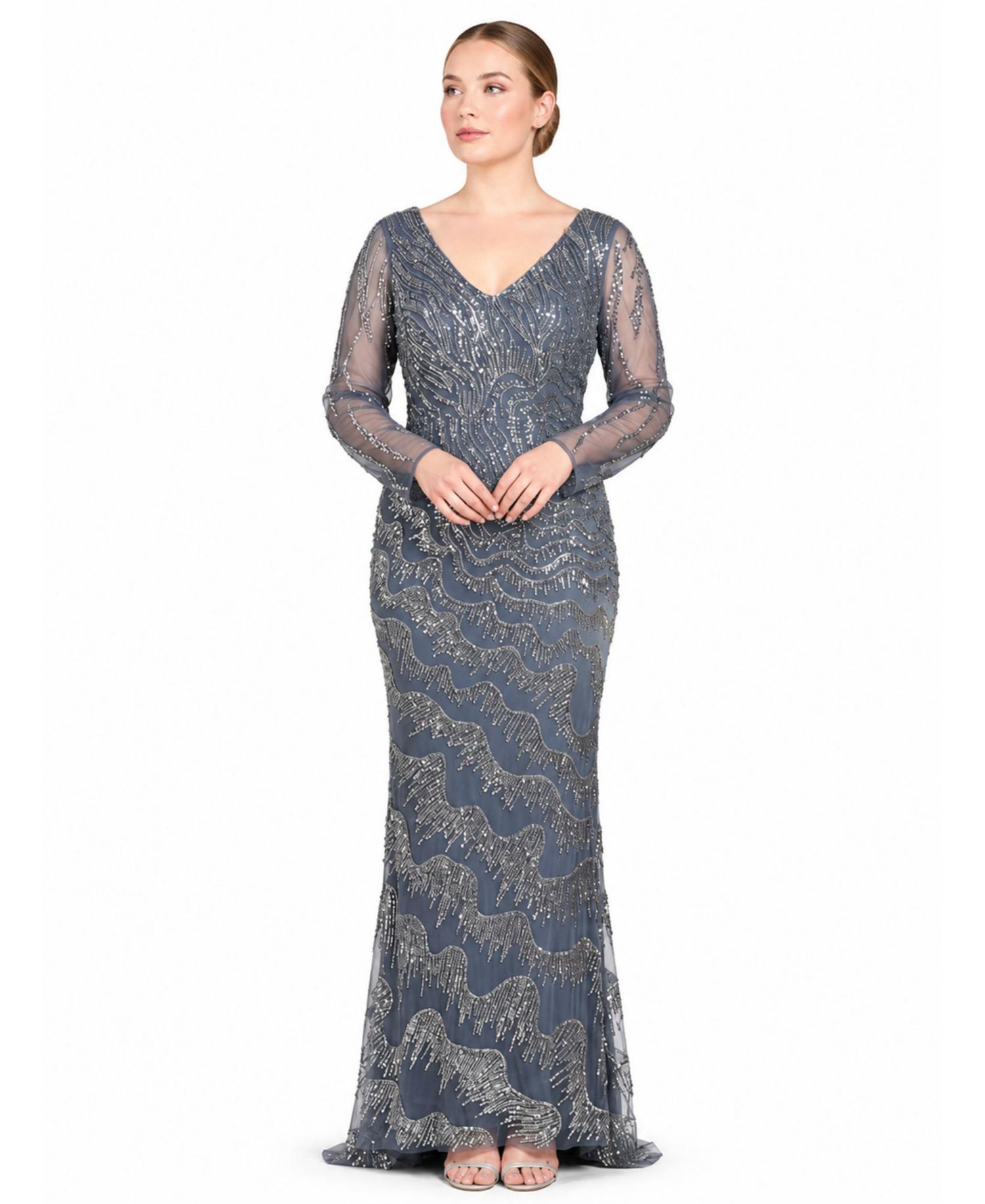 Women's Long Sleeve V-Neck Sheath Gown