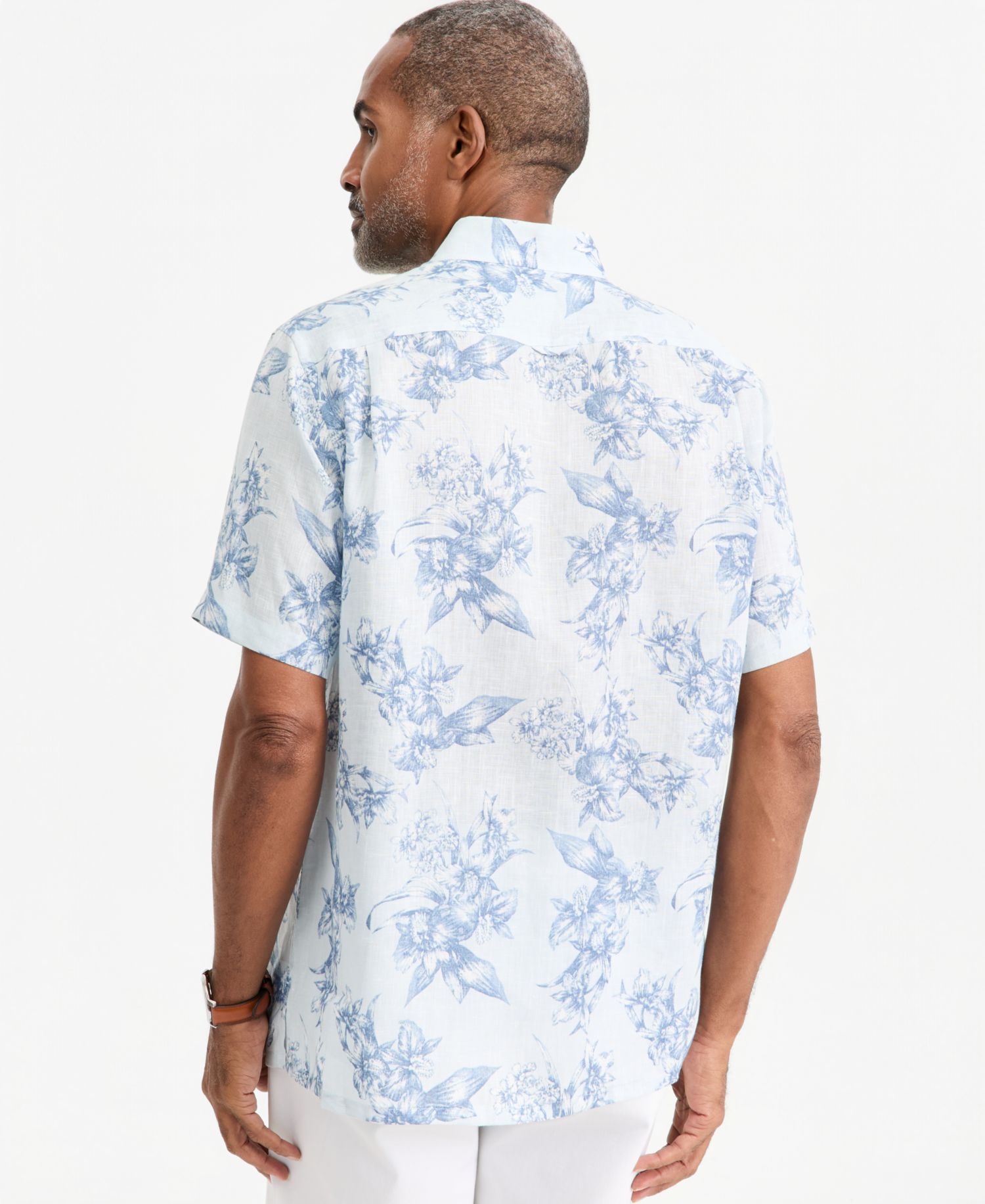 Men's Linen Floral-Print Short-Sleeve Shirt