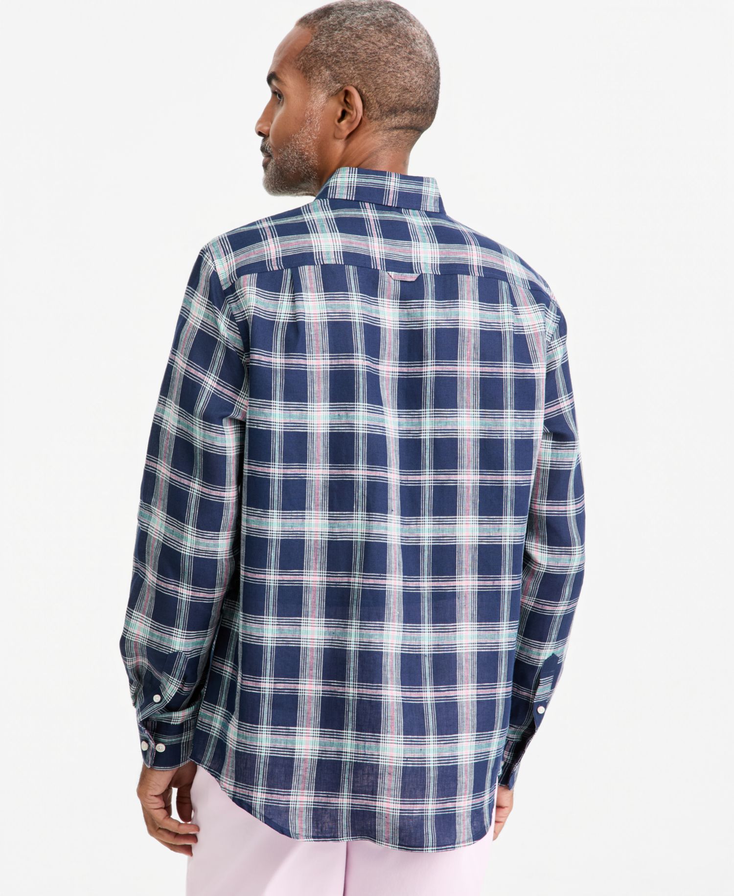 Men's Plaid Linen Button-Up Shirt