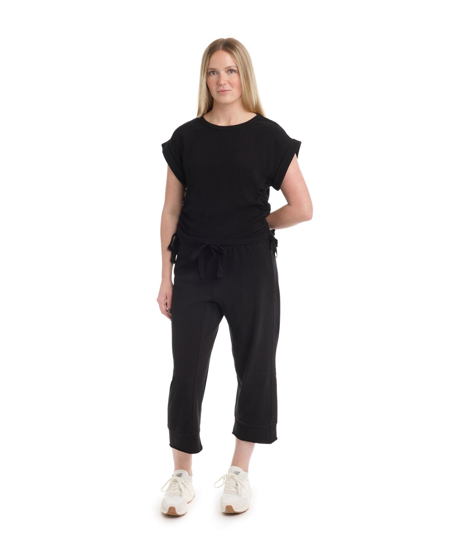 Women's Round Neck Side Drawstrings Tee