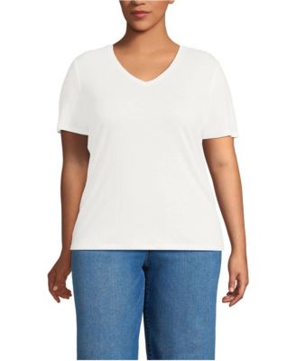 Plus Size Short Sleeve Linen Blend V-neck Tee