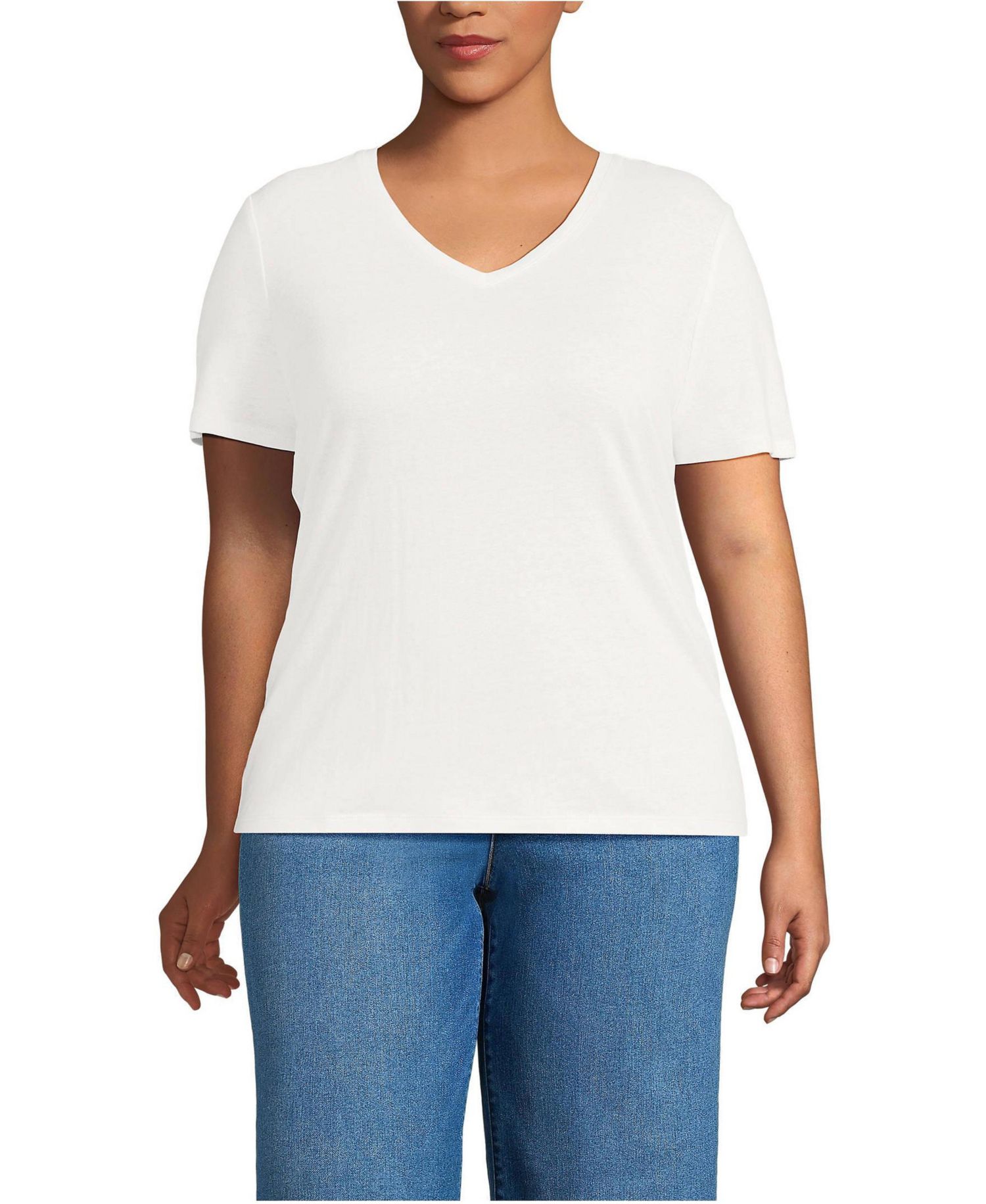 Plus Size Short Sleeve Linen Blend V-neck Tee