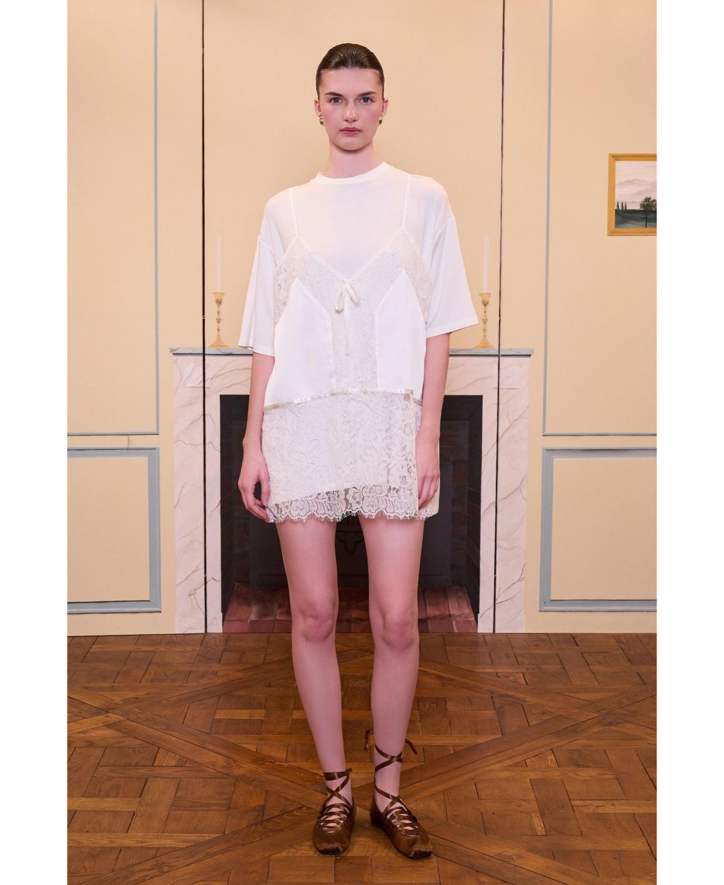 Женское платье PCFG Daydreamers Mini T-Shirt Dress With Lace And Satin Details, цвет: Белый — фото 5