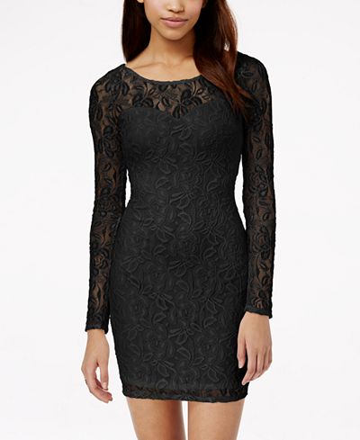 Material Girl Lace Illusion Bodycon Dress, Created for Macy&#39;s - Juniors Dresses - Macy&#39;s
