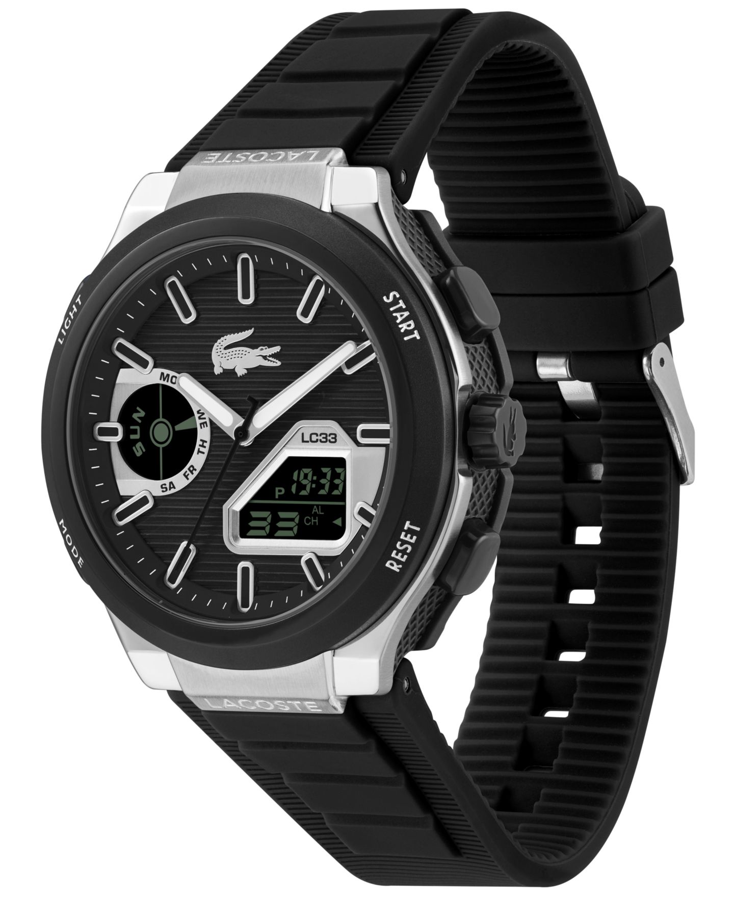 Мужские часы Lacoste Quartz LC33 Black Silicone Strap Watch 44.8mm — фото 3