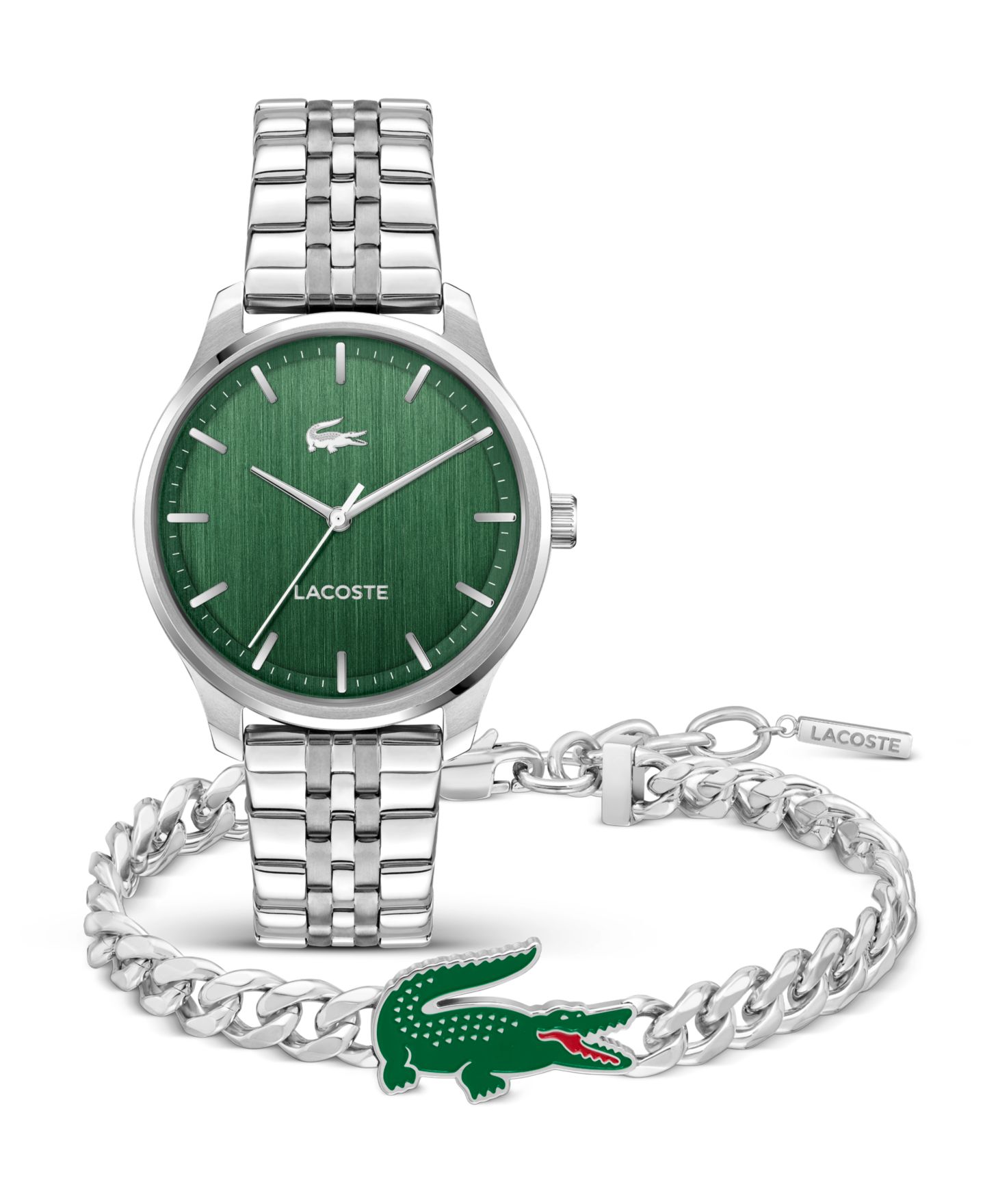 Мужские часы Lacoste Quartz Gift Set Silver-Tone Stainless Steel Bracelet Watch 42mm — фото 1