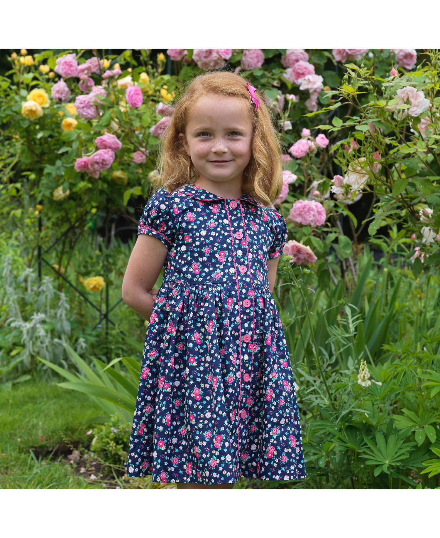 Toddler Girls 2-10 Navy Floral Button-front Dress