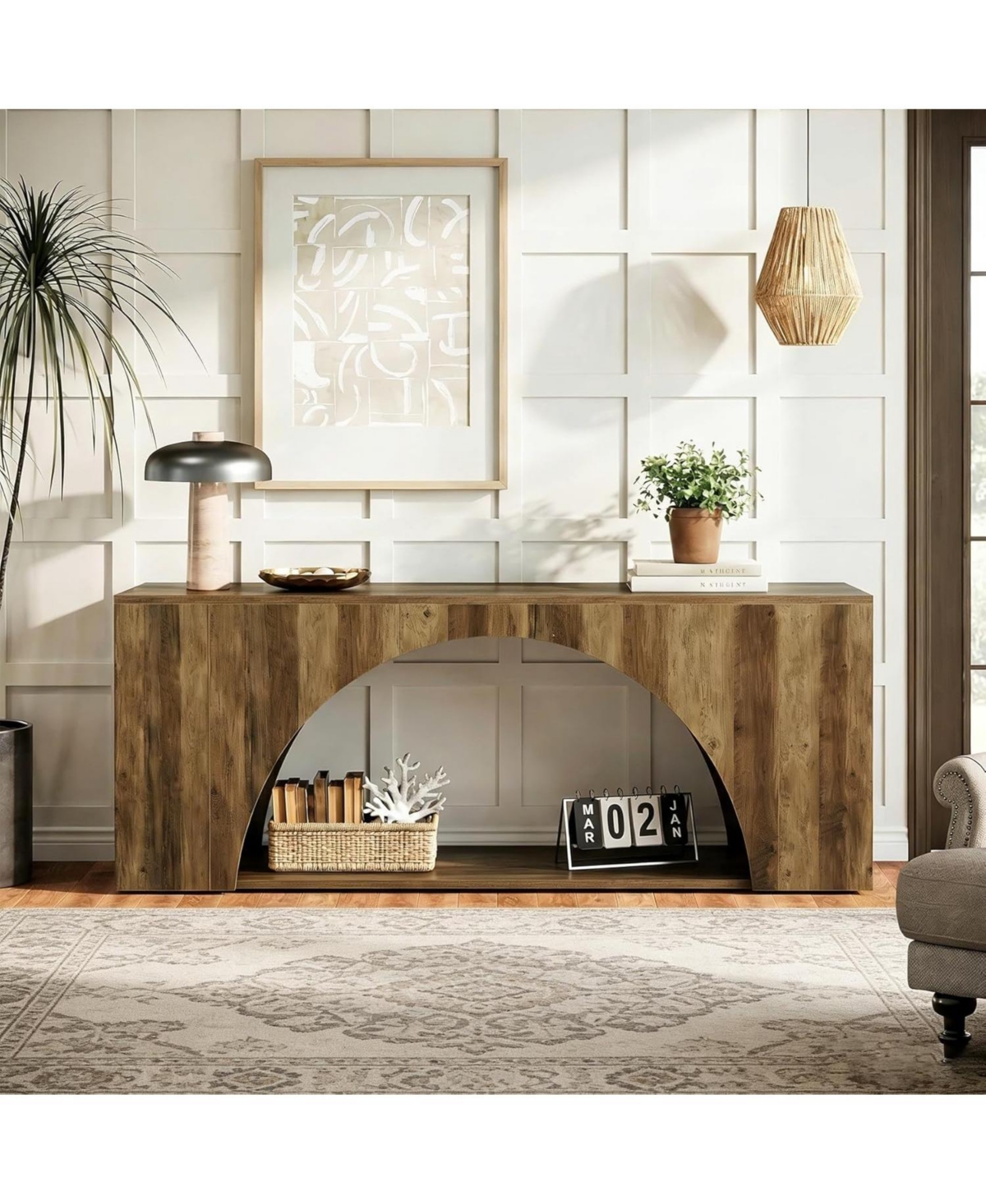 Tribesigns 63 inches Tv Stand for 55/60/65/75 Inches Tv, 2-Tier Farmhouse Television Stands with Arched Open Storage