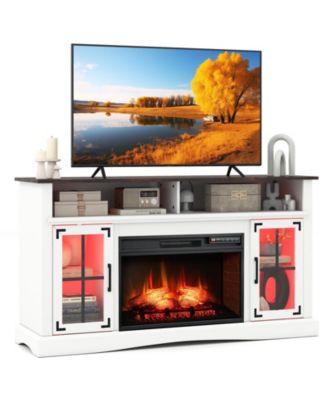 Fireplace TV Stand With Remote Controls and Thermostat Storage Cabinets