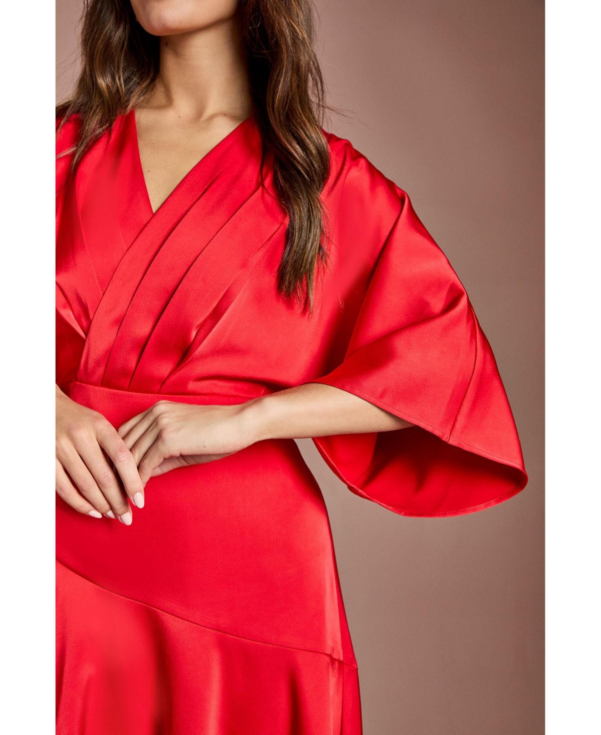 Coast Women's Satin Back Crepe Ruffle Wrap Midi Dress