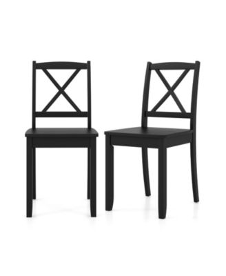 Slickblue - Dining Chair Set of 2 with Wooden Frame, Rubber Wood Legs and Curved Back Support Black