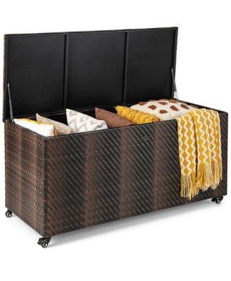 2-in-1 PE Wicker Outdoor Storage Box Furniture Deck Box Garden Tools