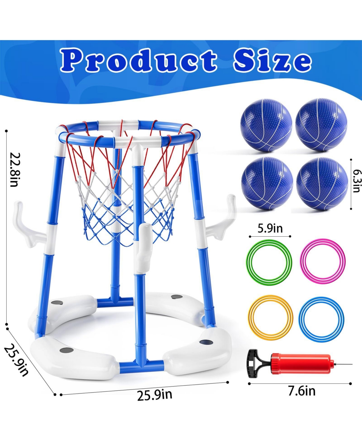 Gnuadz 2-in-1 Pool Basketball Hoop Floating Game Balls Rings Pump Water Play Summer Family Party