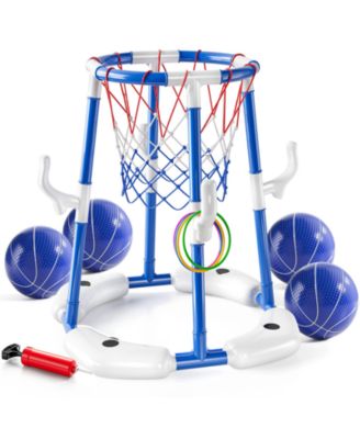 2-in-1 Pool Basketball Hoop Floating Game Balls Rings Pump Water Play Summer Family Party