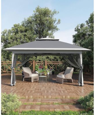 One-Push Pop-Up Gazebo, 12x12 FT Canopy Tent with Mosquito Netting, 4 Sandbags and Adjustable Height