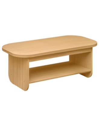 2-Tier Oval Coffee Table Mid Century Living Room with Storage Shelf