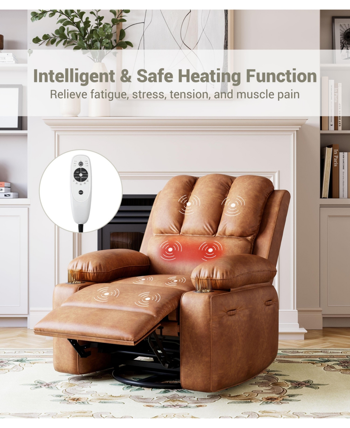 homfan Power Recliner Chair with Massage, Pu Leather Motorized Lounge Chair, 22" Wide Seat, Usb Charging and Cup Holders, Living Room