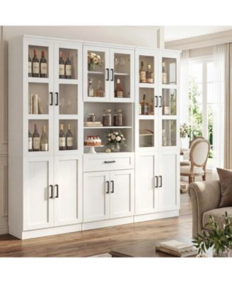 Set of 3 Kicthen Storage Pantry Cabinet with Glass Door and Drawer