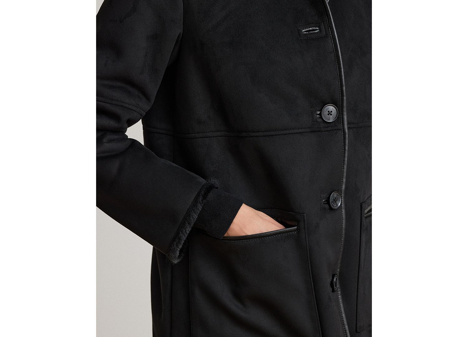 Women's Shearling Coat with Faux Fur Collar