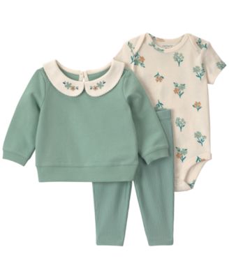 Baby Girls' Floral French Terry Layering Short-Sleeve Bodysuit, Top and Pants, 3-Piece Set