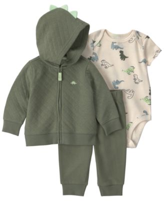 Baby Boys' Dinosaur Quilted French Terry  Layering Short-Sleeve Jacket, Bodysuit and Pants, 3-Piece Set