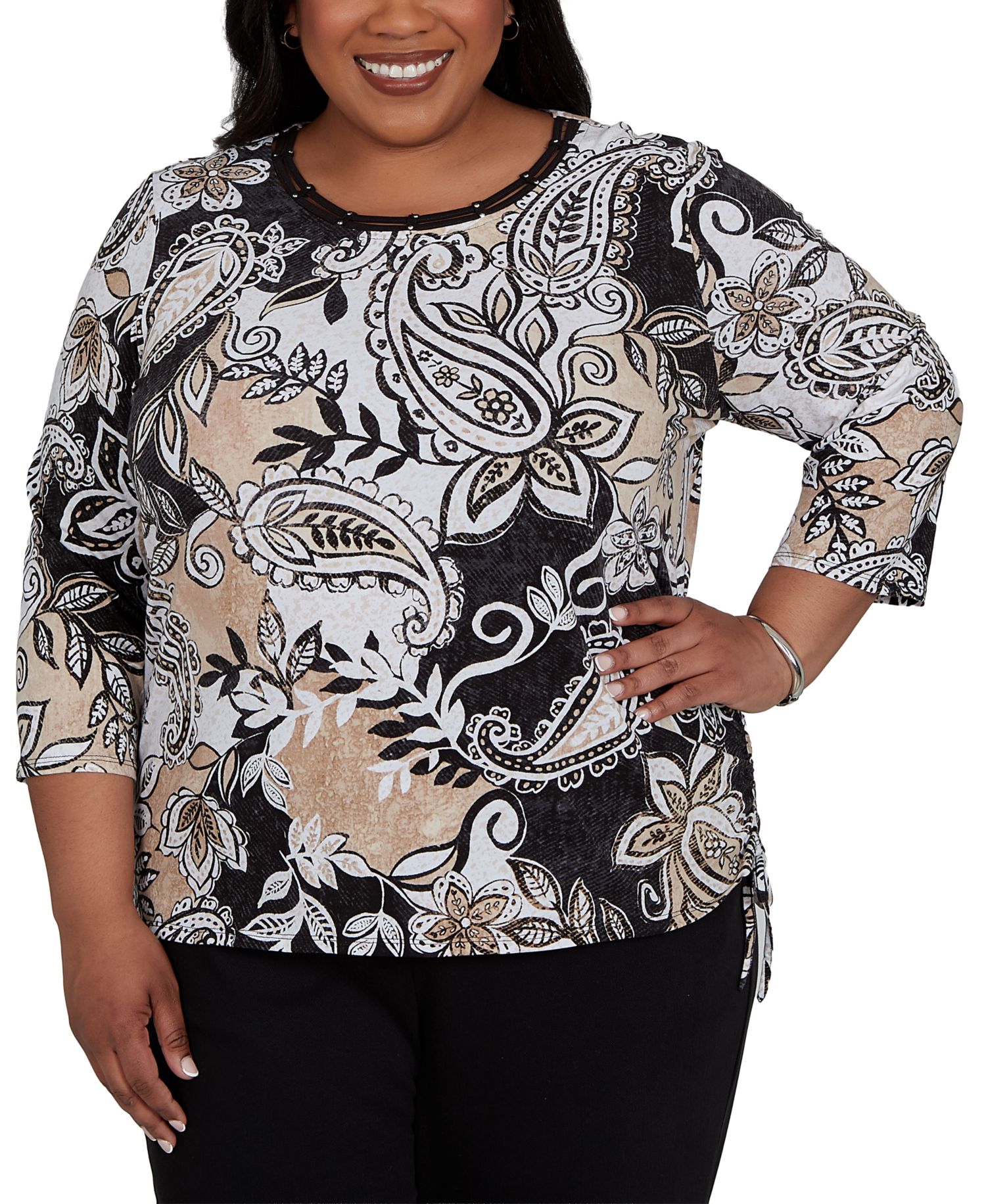 Plus Size Paisley Neutrals Knit Top