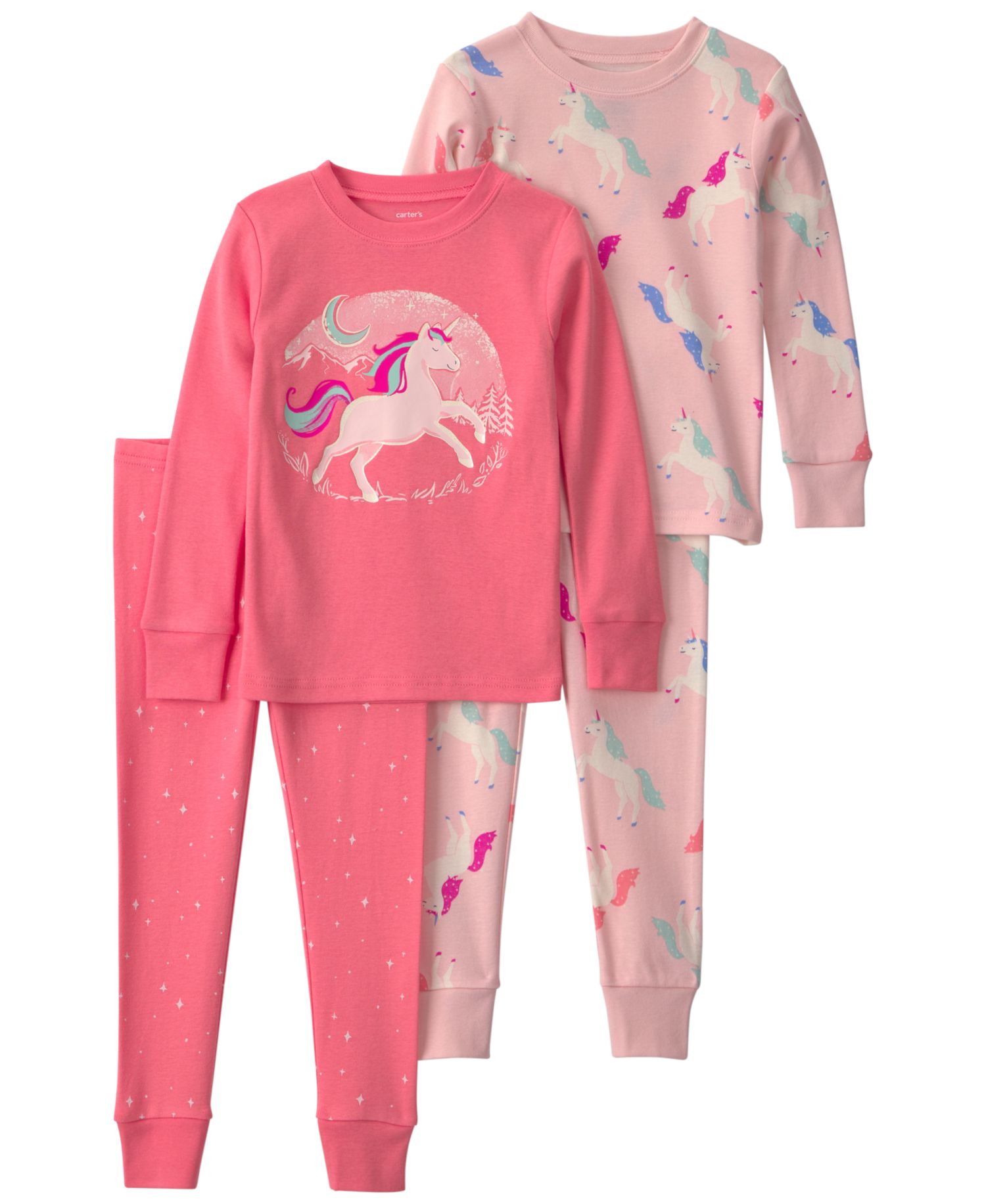 Baby Girls' Unicorn 100% Cotton Snug Fit Pajama, 4-Piece Set