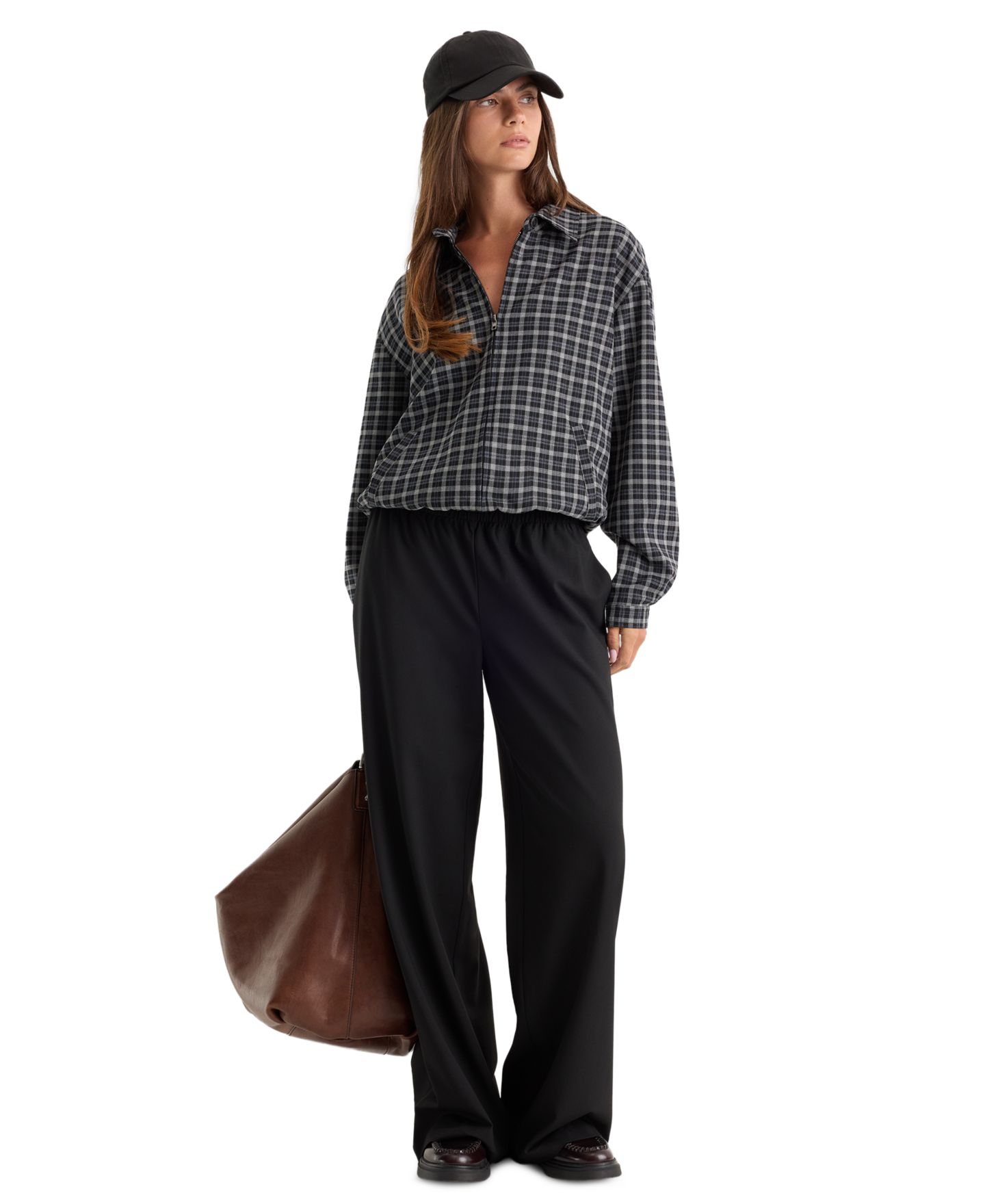 Женская куртка Good American Plaid Lightweight Bomber, цвет: Угольный клетчатый — фото 2