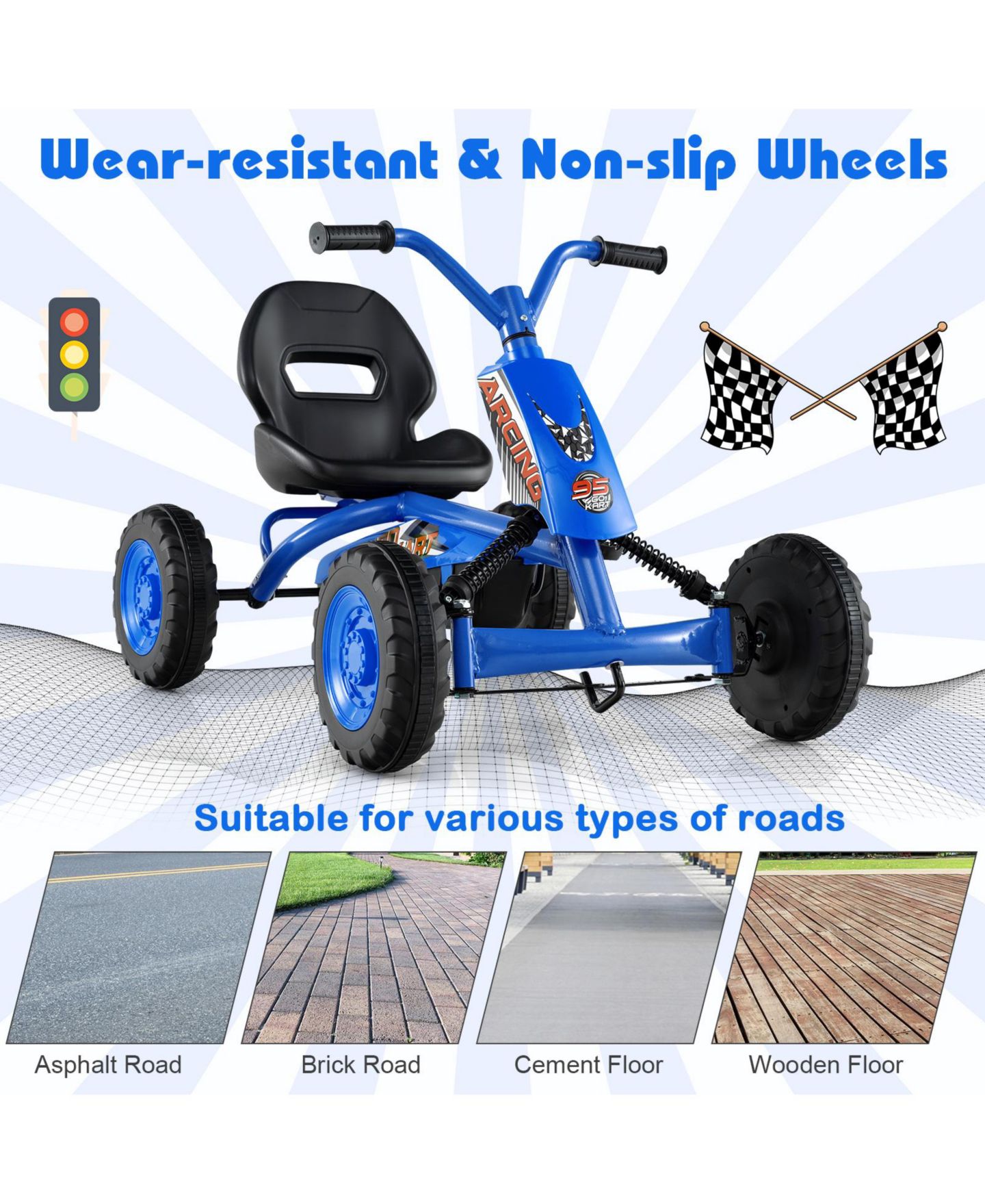 Детская игрушка Gymax Go Kart 4-Wheel Pedal Ride-On, 66 Lb. Capacity, Ages 3+, цвет: Тёмно-синий — фото 9